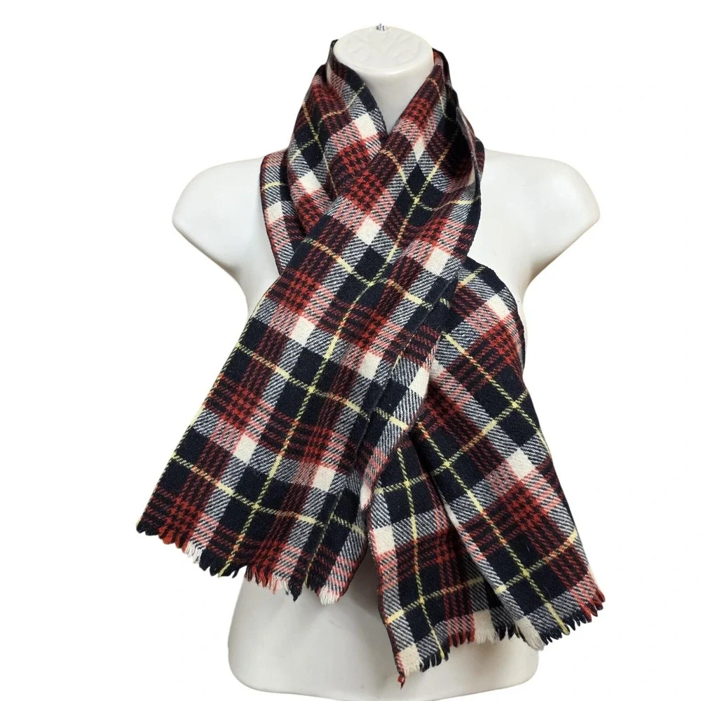 Ardmore By Isco Scarf Women One Size Black Plaid Wool Flannel Tasseled Winter